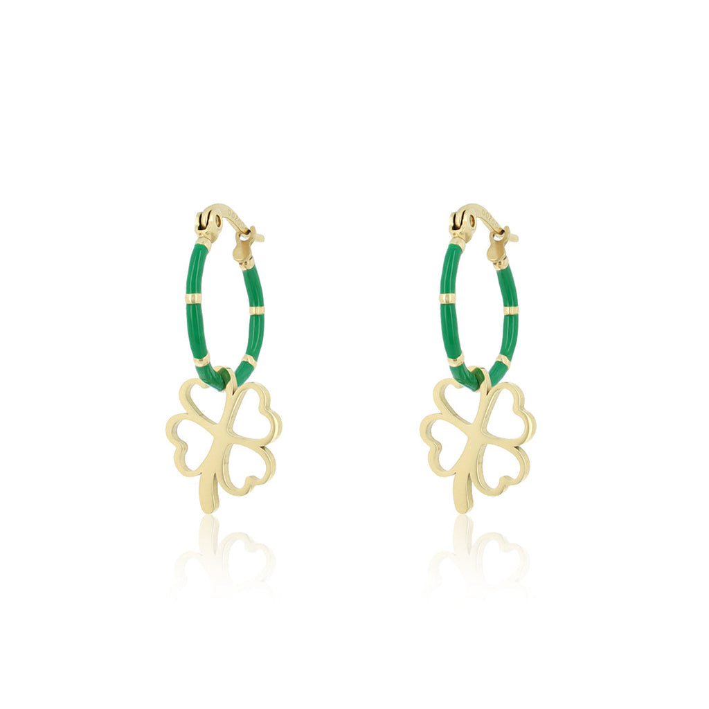 Gold Hoop Earrings with Clover charm