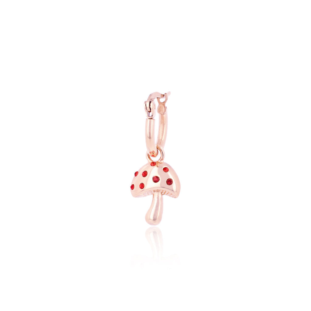 Rose gold hoop earring with mushroom charm