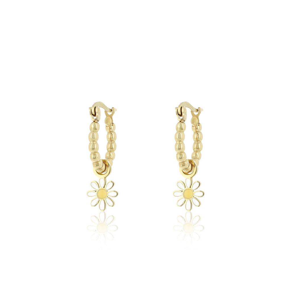 Gold Hoop Earrings with Flower charm