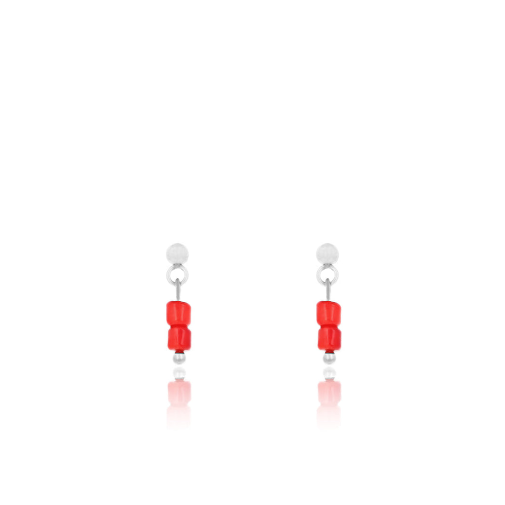 Silver earrings with red beads