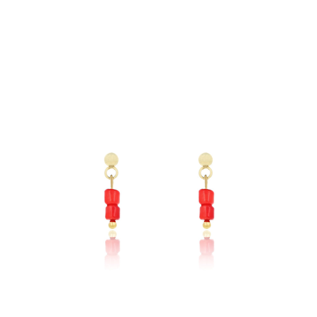 Gold Earrings with Red beads