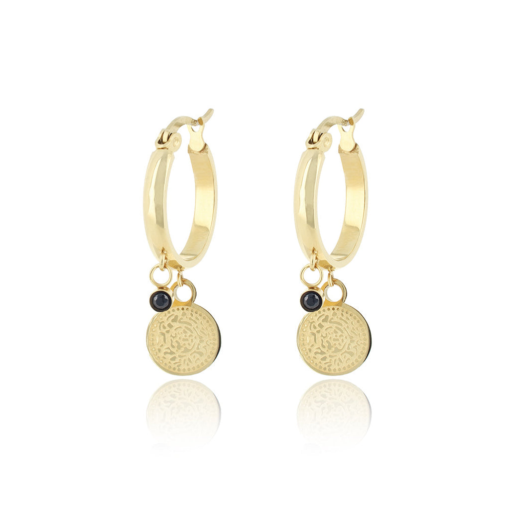 Gold Hoop Earrings with Coin charm