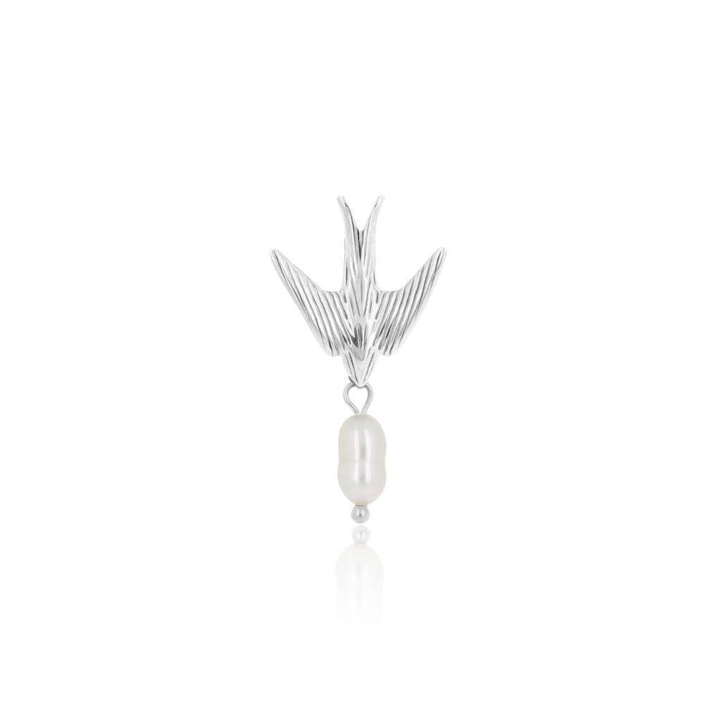 Silver earring with swallow
