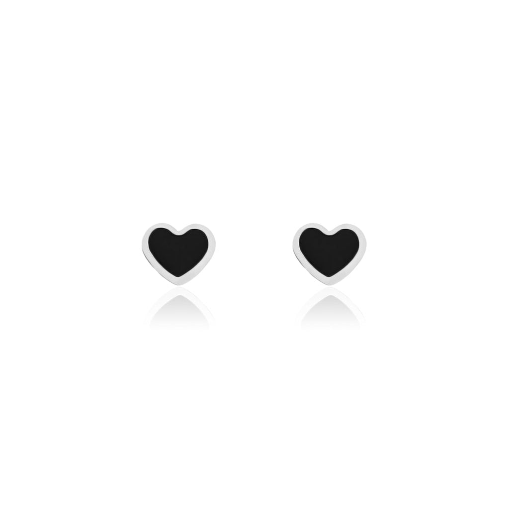 Silver earrings with black heart