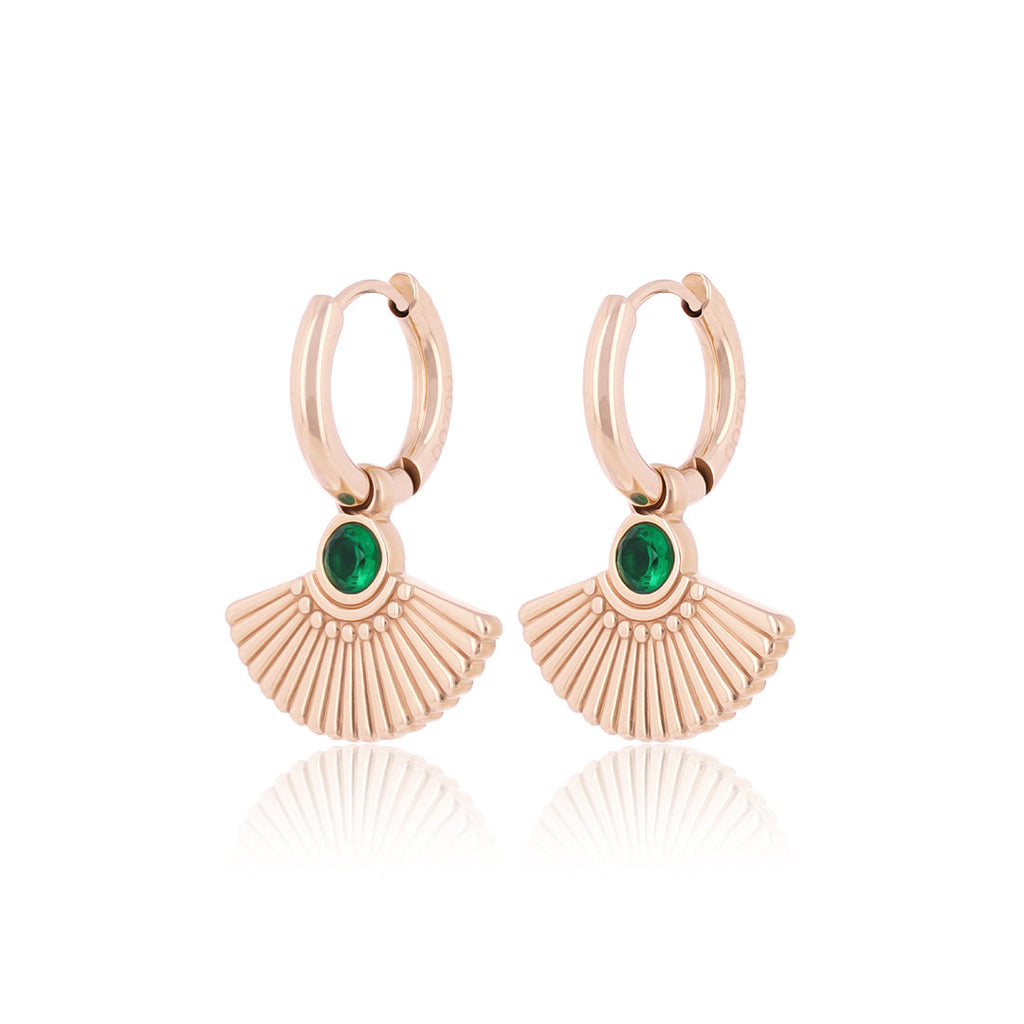 Rose Gold Hoop Earrings with Peacock tail