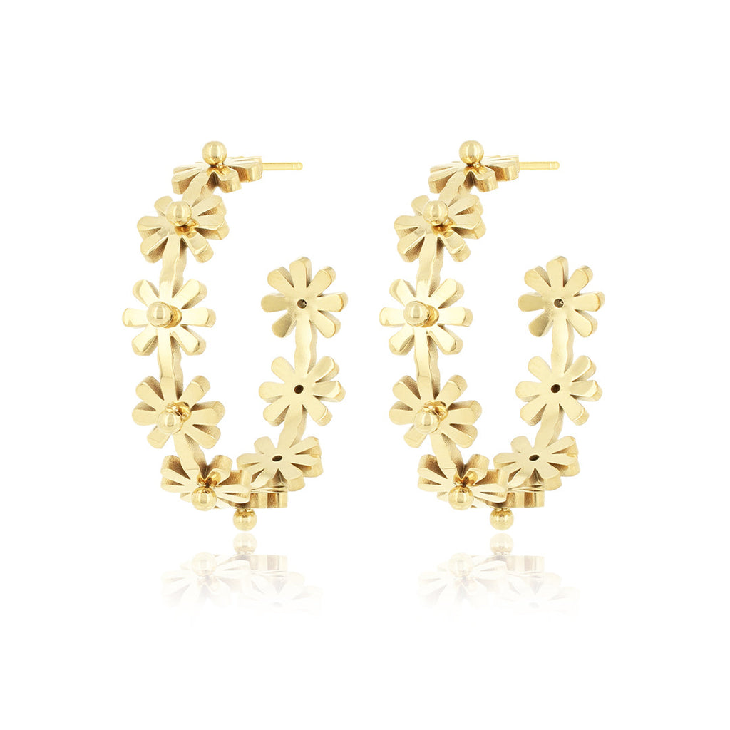 Gold Earrings with Flowers