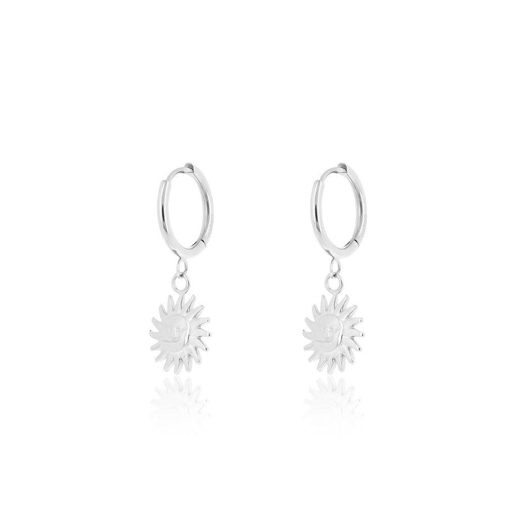 Silver hoop earrings with sun charm
