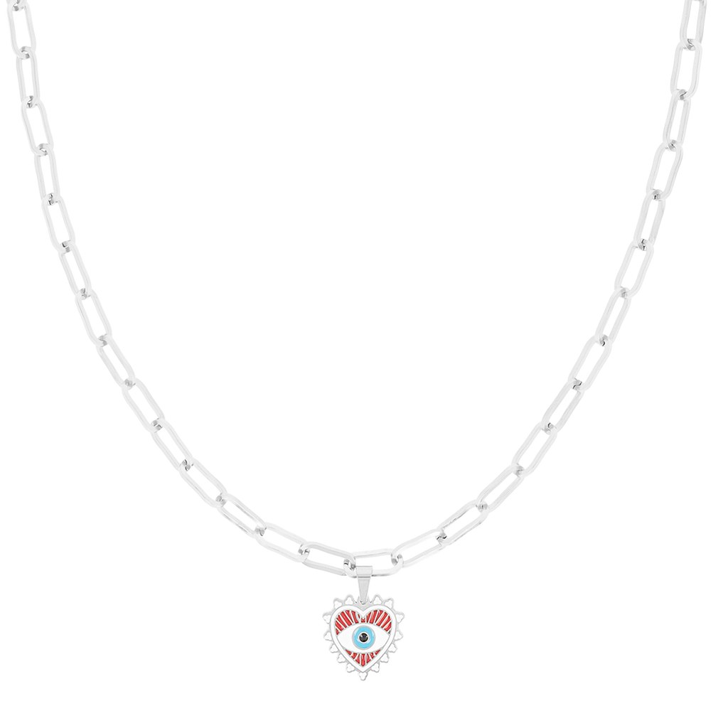 Silver necklace with evil eye charm