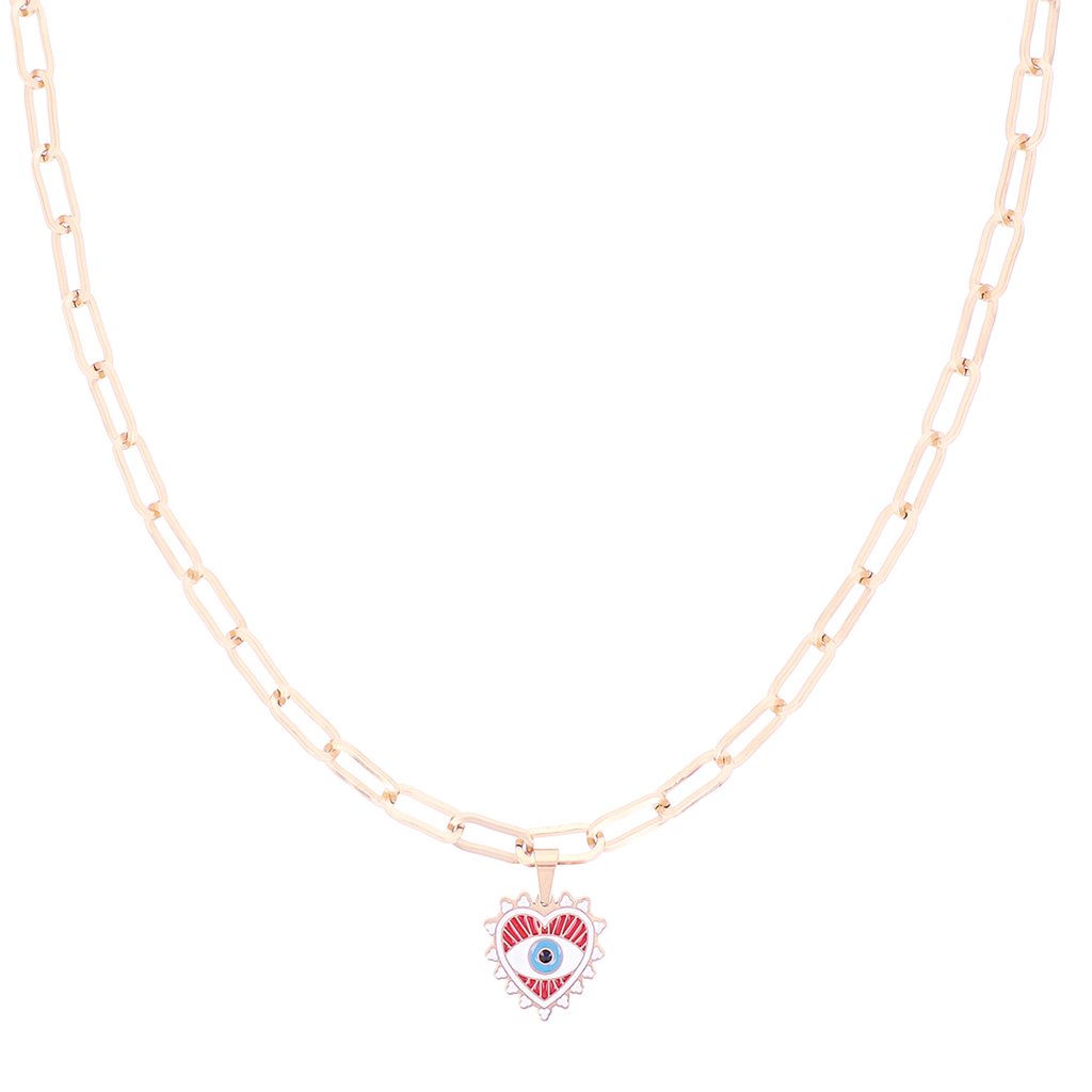 Rose gold necklace with evil eye charm